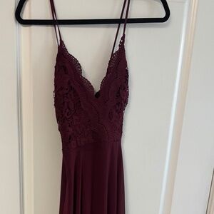 Lulu’s Maroon lace floor length dress